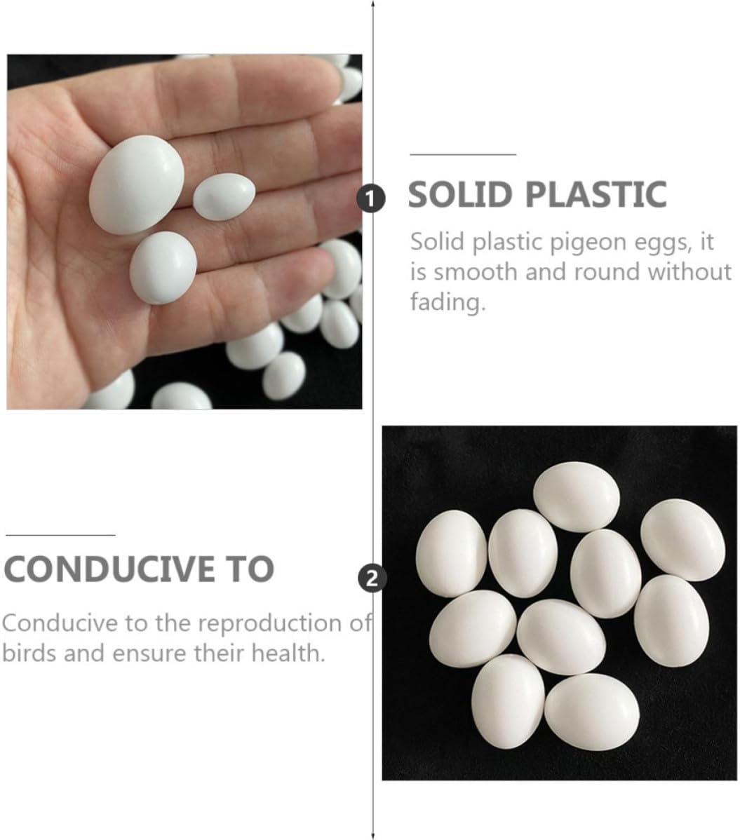 Alasum 12pcs Multi-Function Lifelike White Plastic Fake Bird Eggs for Doves and Pigeons, Delicate Solid Round Egg Props to Ensure Bird Health in Dove Coops
