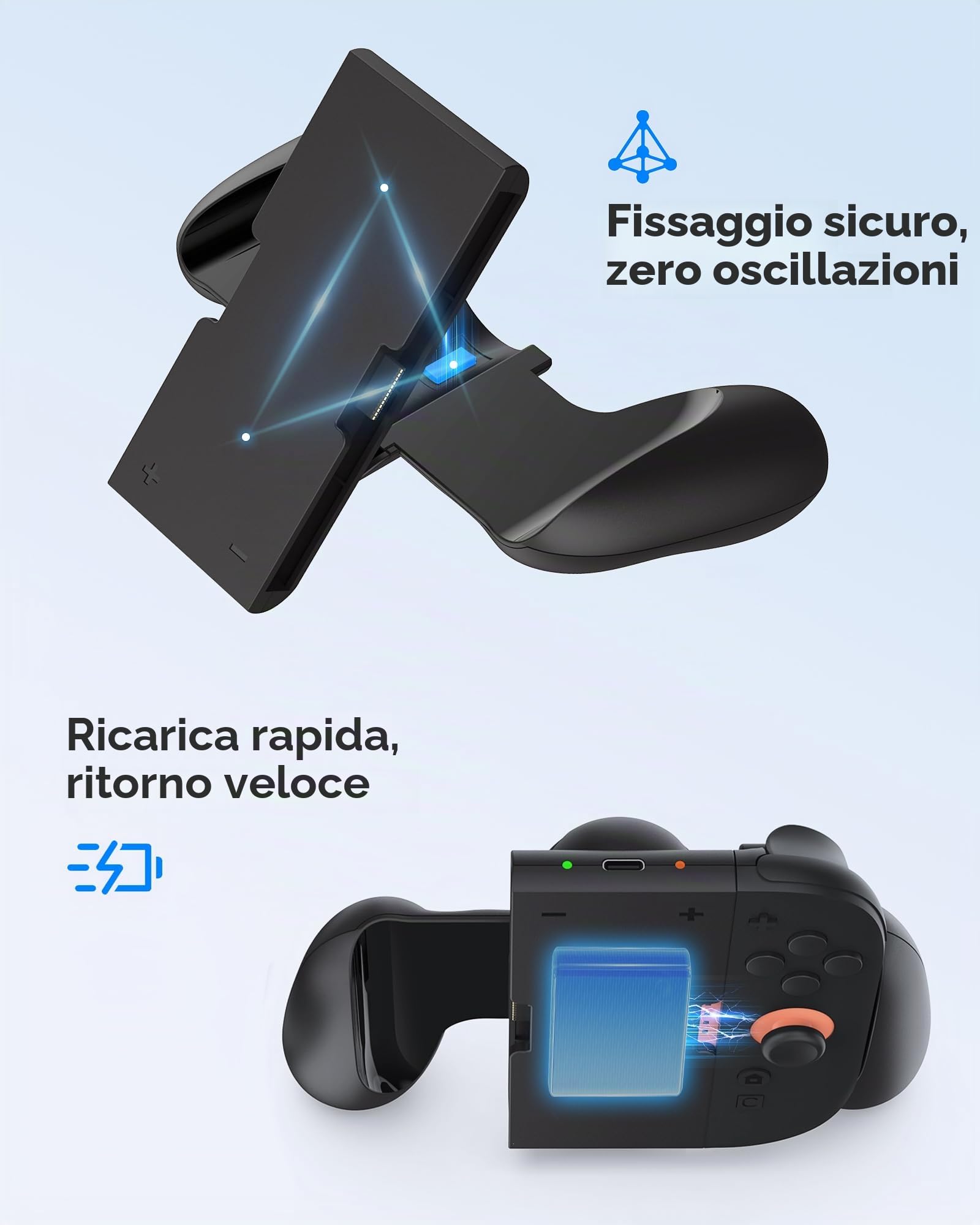 LuxiSync Impugnatura Di Ricarica Per Switch 2 – Supporto Ergonomico Con LED E Cavo USB-C Per Gioco Continuo
