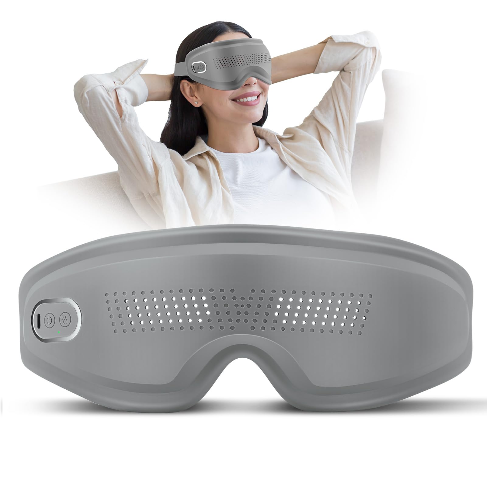 DREAMSOME Eye Massager Heated Eye Mask with Acupressure and Vision Window Eye Massager for Strain Relief Improves Sleep