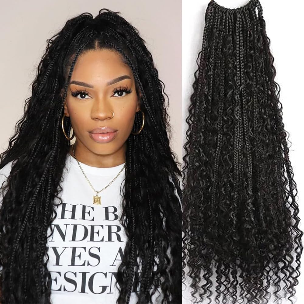 Crochet Human Hair Boho Box Braids with Human Hair Curls Pre-looped Crochet Braids Synthetic Braids with Human Hair Curly for Black Women 14inch 2Pack