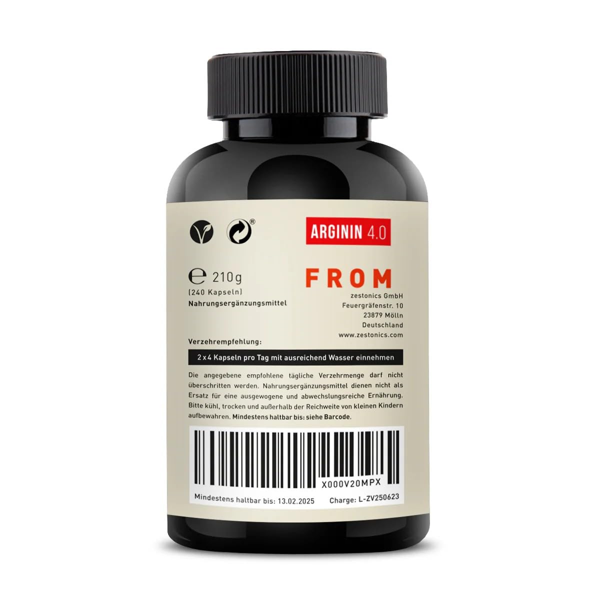 ZEST'VITAL Arginin 4.0 | L-Arginin Base, Citrullin | 240 Kapseln