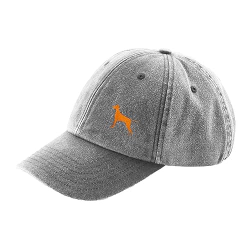 The House Of Dog: Hungarian Vizsla Owner Gift. Distressed Vintage Washed 100% Heavyweight Brushed Cotton Embroidered 6 Panel Low Profile Baseball
