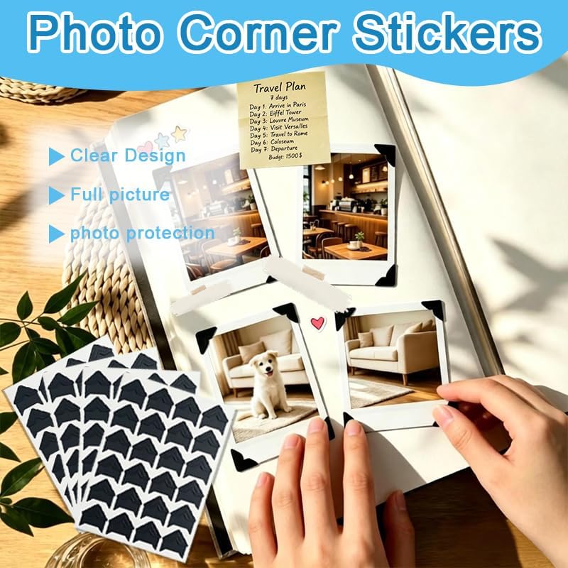 240 PCS Photo Corners Self Adhesive Black, Photo Corners Stickers, Picture Mounting Corners for Scrapbooking, Photo Albums, Journals and DIY Craft Projects