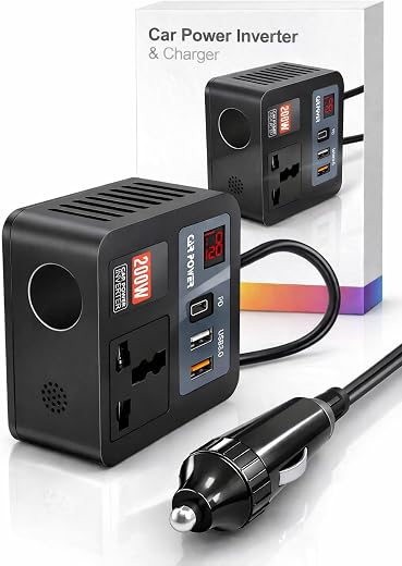 Fire Turtle 200W Car Power Inverter with 2 USB Ports (18W &amp; 15W QC3.0), 1 USB-C 30W PD, 2 AC Universal Outlets 12V DC to 2...