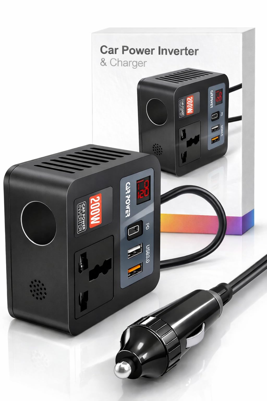 Primate 200W Car Inverter with 2 AC Outlets, USB-C 30W & QC3.0 Fast Charge-image-5