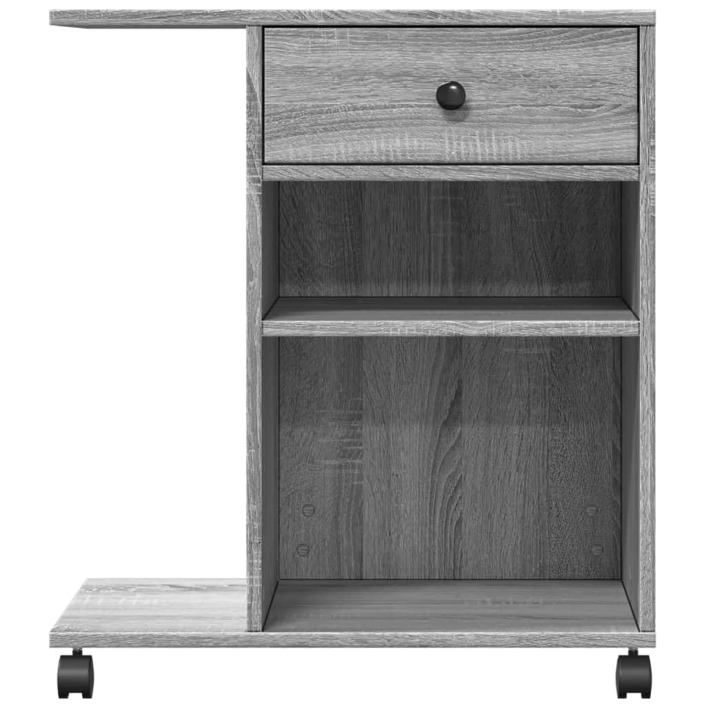 Druckerständer mit Rollen Grau Sonoma Holzwerkstoff 60x40x68,5 cm mit 4 Rollen und 2 Bremsen Flexibler Druckertisch Büroorganisation Homeoffice Ablagefach