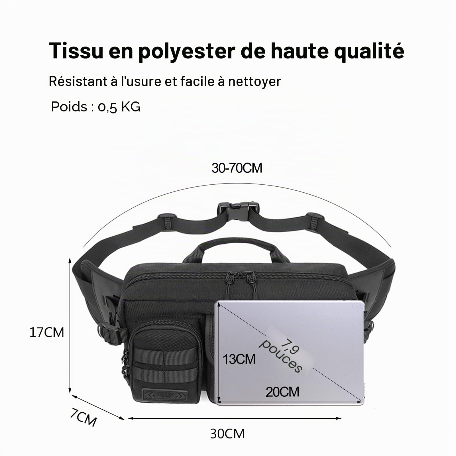 FANDARE Sac Banane Bandoulière Militaire Poitrine Sport Homme - Course Randonnée Cyclisme Jogging Noir
