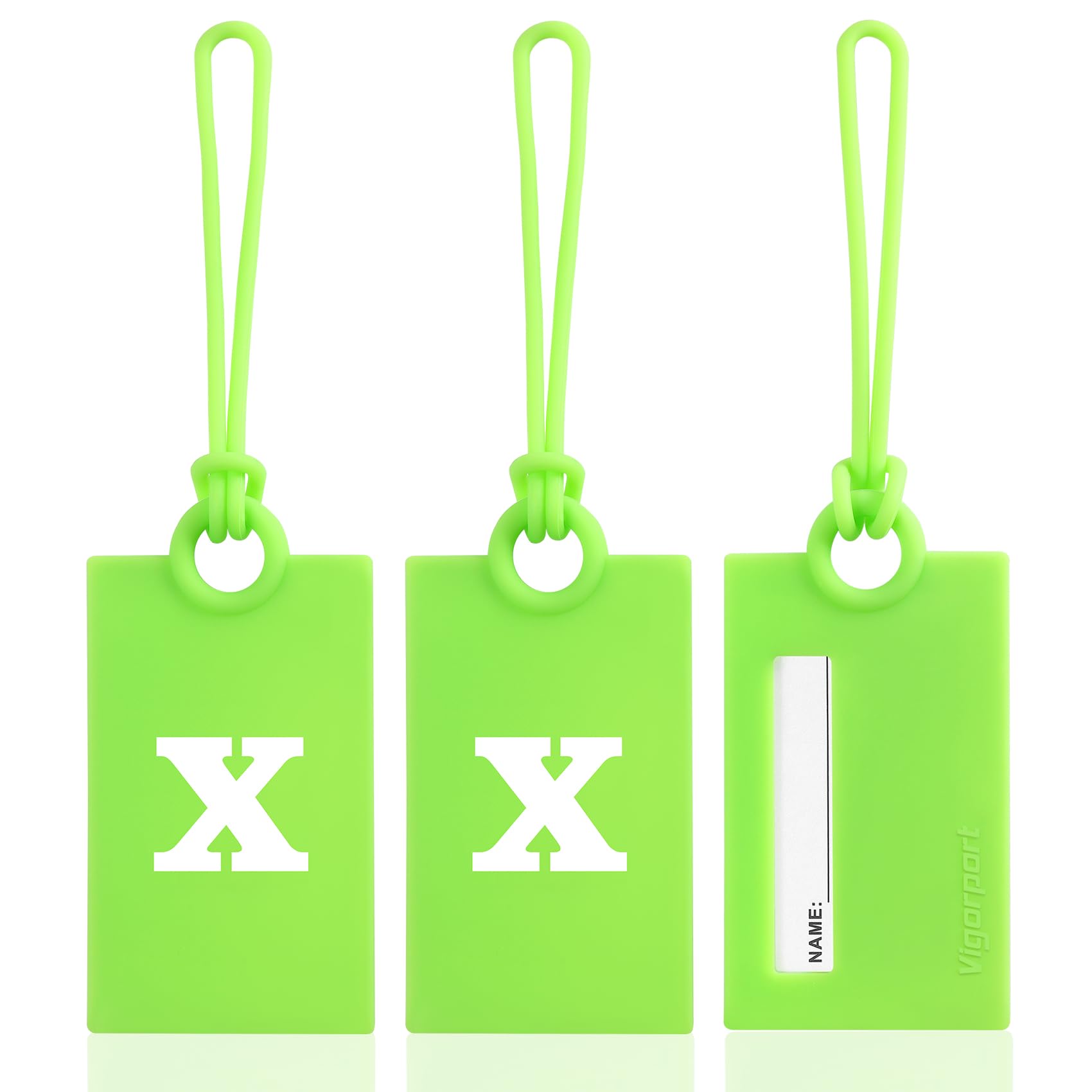 Vigorport Initial Luggage Tags for Suitcase, 3 Pack Bright Silicone Bendable Tags with Privacy Name Card for Travel Sports Easy Identification(Letter X)