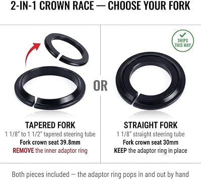 44/56mm Bike Headset, ZS44 / ZS56 (Zero Stack), with Sealed Bearings for Straight and Tapered Fork Steering Tube (Black)