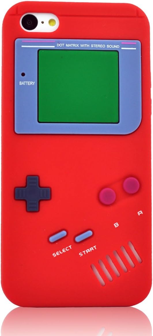 I Need(TM) Stylish 3D Game Boy Style Red Soft Silicone Cover Case Compatible for Apple iPhone 5C+3D Alien Stylus Pen+I-Need Wristband Gift(Retail Package)