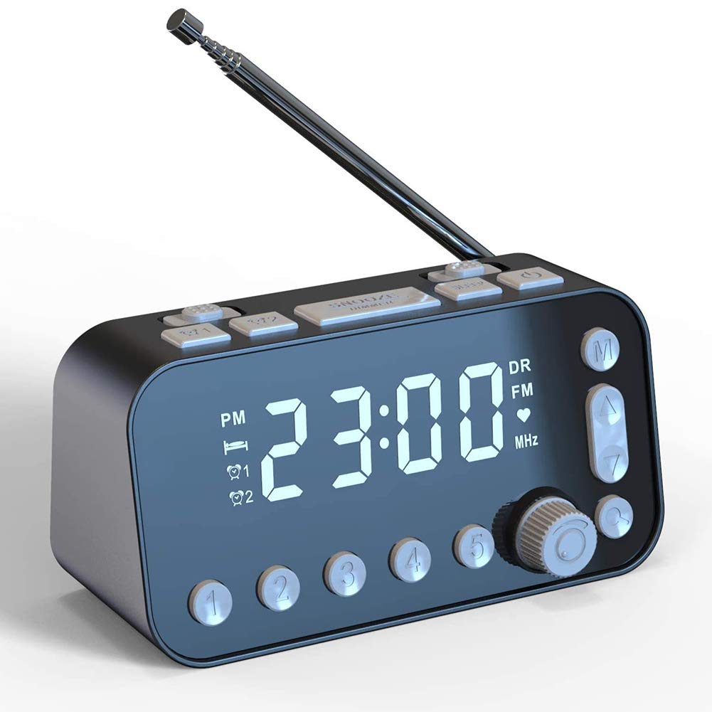 ERNZI Bedside Digital Alarm Clock, LED Clock with Dual USB DAB/FM Radio,3-level Brightness Adjustable, Optional Alarm Sounds, Dual Alarm Clock Setting Sleep Timer FM Radio Clock