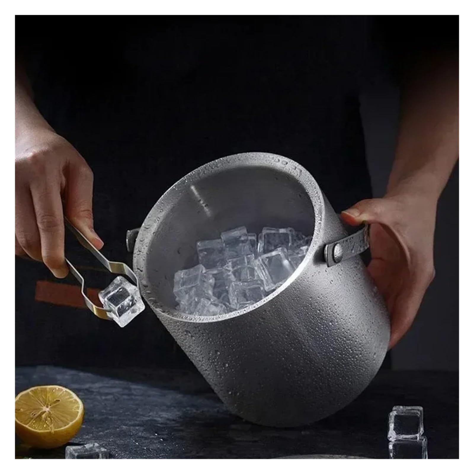 Edelstahl Eiswürfel 2,0 l/3, l Eiskübel aus Edelstahl mit Deckel, Siebzange, doppelwandiger, isolierter, Eisbehälter, Kühler, Gute Abdichtung(1PC 2L)