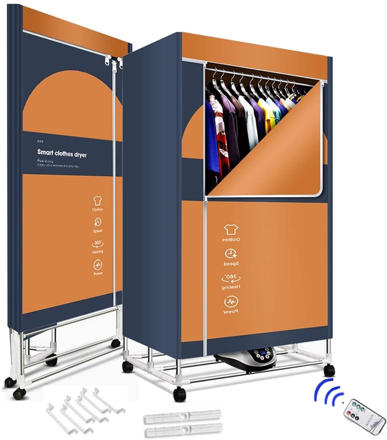 Portable Airer Fast Drying Electric Clothes Dryer Rack,2-Folding-Dry Machine,Home Dorms Apartments Heated Clothes Airer,Warm Air Drying Wardrobe for All Fabrics,Low Energy,with Remote Control,150