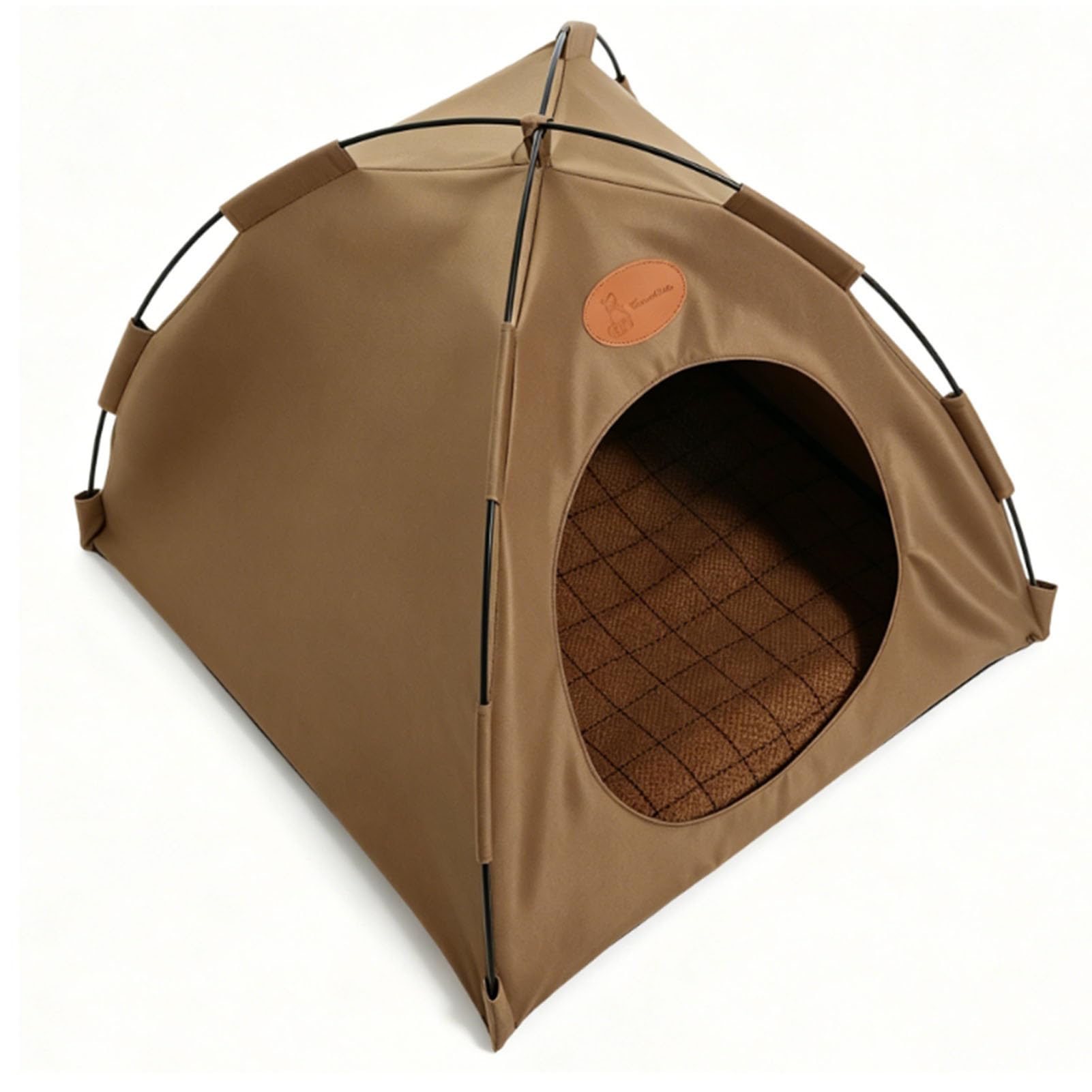 AMONIDA Tenda per Gatti, Letto Accogliente Dal Design Traspirante e Portatile per Uso Interno Ed Esterno, Materiale in Tela (Caffè con Mat)