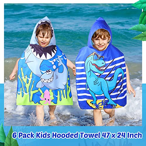 Vabean 6 Pcs Kids Hooded Towel Quick Dry Kids Toddler Towels With Hooded Kids Bath Towels Wrap 1-7 Years Microfiber Swim Cover Ups Soft Pool Poncho Blanket Girls Boys(Shark, 47 X 24 Inch) #TOP6