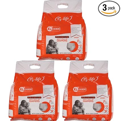 EZ-LIFE Unisex Premium Adult Pull Up Adult Diapers With Leak Guard, X-Large| (Size: 25-57 Inches)|(Pack of 3)