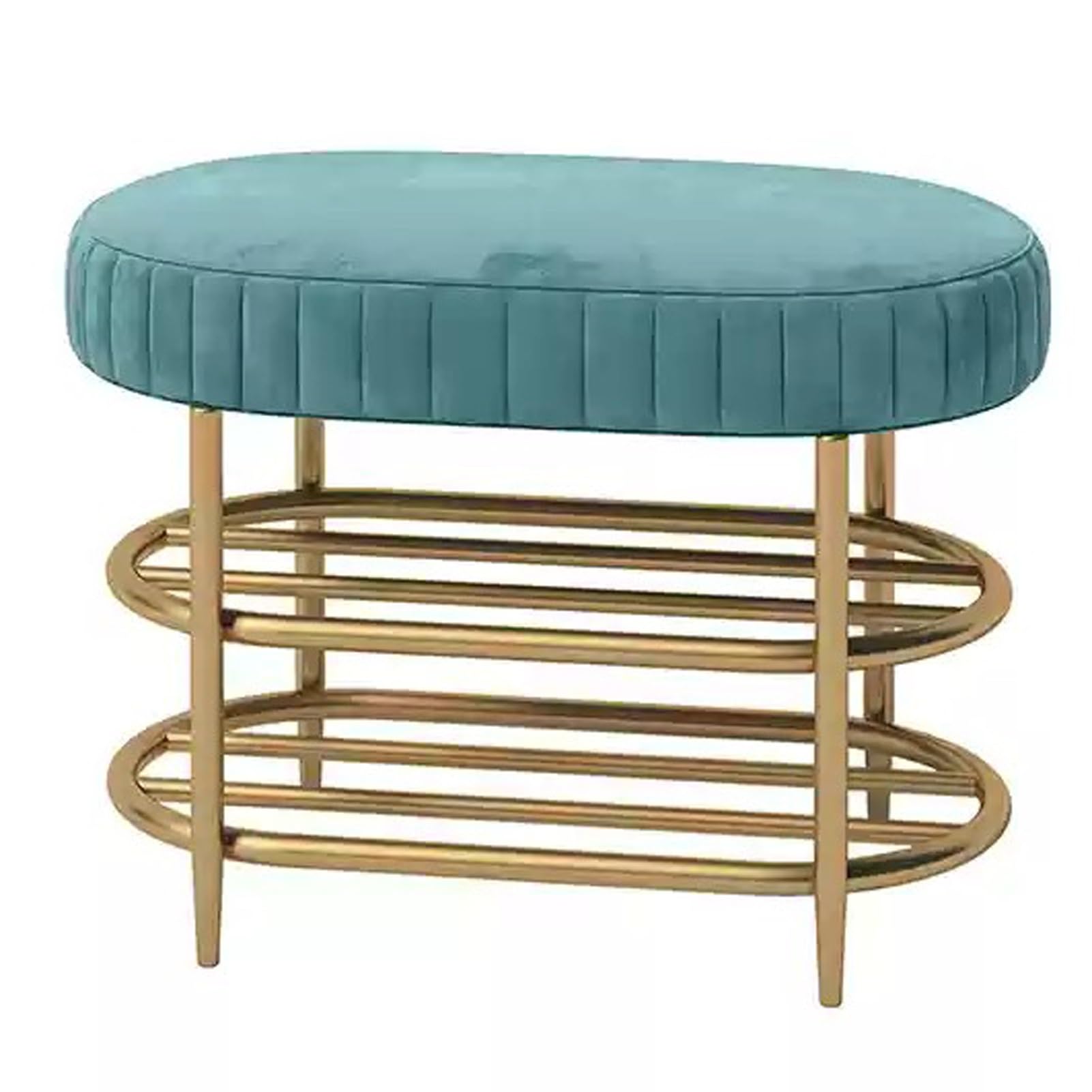 Étagère à chaussures avec coussin bleu pour s'asseoir confortablement dans le couloir