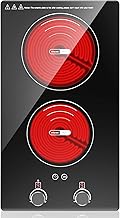 VBGK Electric Cooktop,110V Electric Stove Top with Knob Control, 9 Power Levels, Kids Lock & Timer, Hot Surface Indicator, Overheat Protection,12 Inch Built-in Radiant Double Induction Cooktop