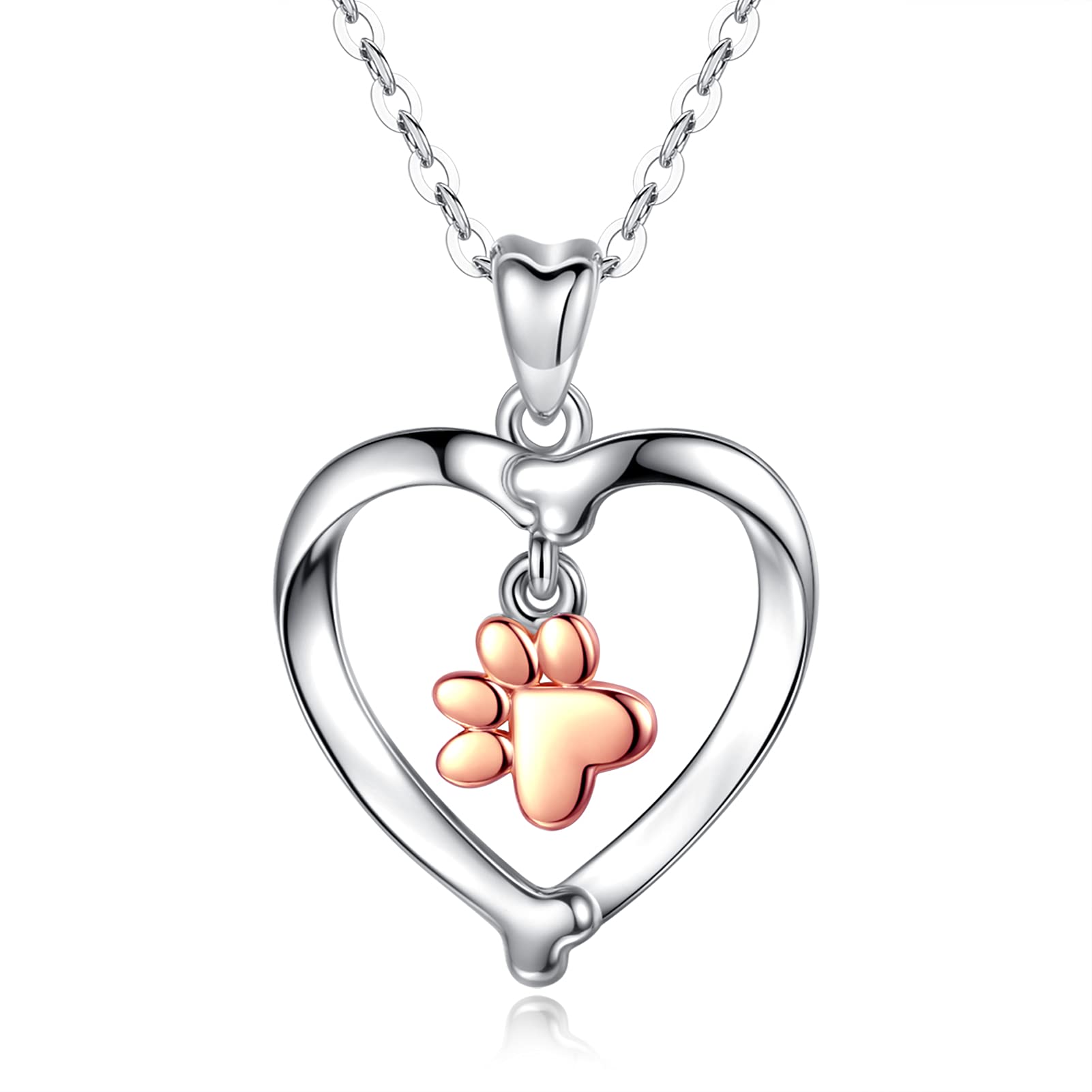 INFUSEUSterling Silver Heart Dog Necklaces for Women Girls Pet Lover Gifts, 18" Chain