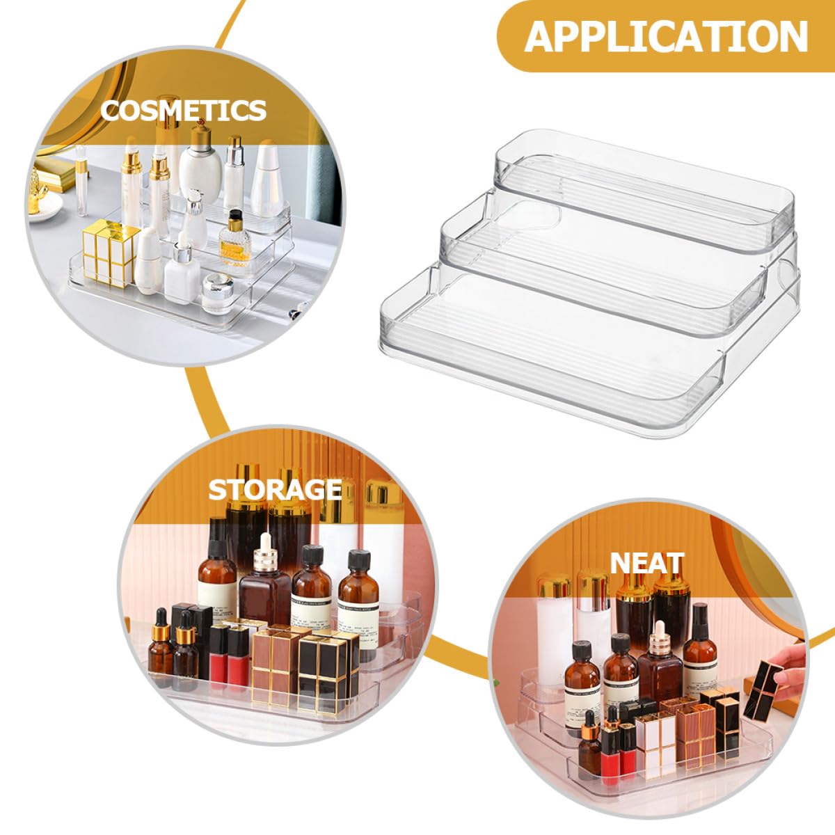 Organizer da Cucina Trasparente a 3 Livelli in Pet, Supporto Salvaspazio per Barattoli e Spezie, Scaffale per Ripiani e Armadietti Design a Gradini