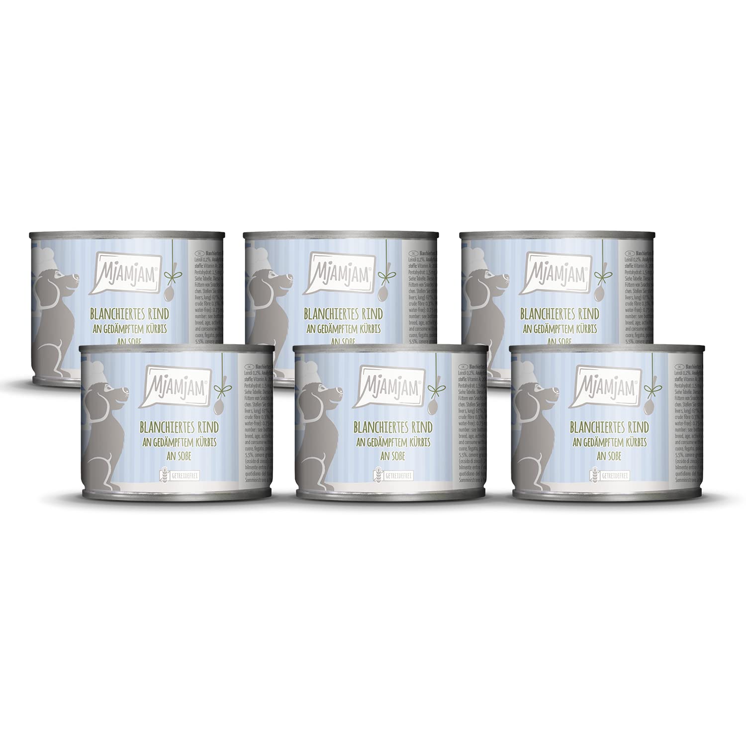 MjAMjAM - comida húmeda premium para perros - ternera blanqueada con calabaza al vapor en salsa, pack de 6 (6 x 185g), natural con extra de carne