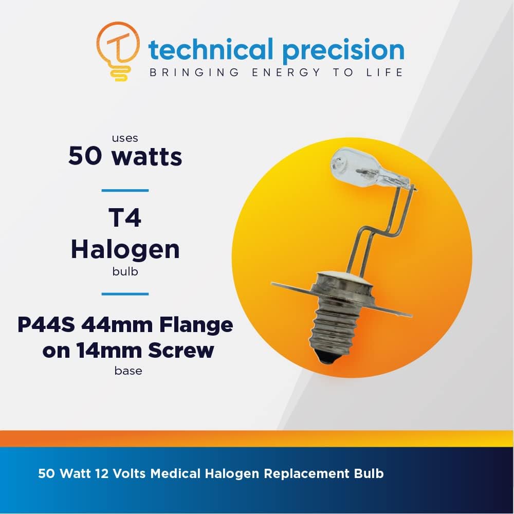 Technical Precision 12V 50W Halogen Bulb - Replacement for Mentor GH-12 Medical Slit Lamp 12-Volt Version Light Bulb E14 Base with P44S Flange - 1 Pack