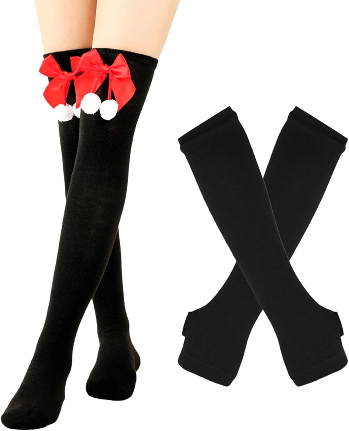 Calzini Lunghi Sopra Il Ginocchio E Guanti Senza Dita | Set Donna E Ragazze | Caldi E Alla Moda - Foto 5