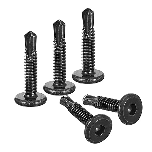 uxcell Tornillos autorroscantes hexagonales, 10 x 1" 410 Tornillo de perforación de cabeza plana de chapa de acero inoxidable 410, 50 piezas, negro