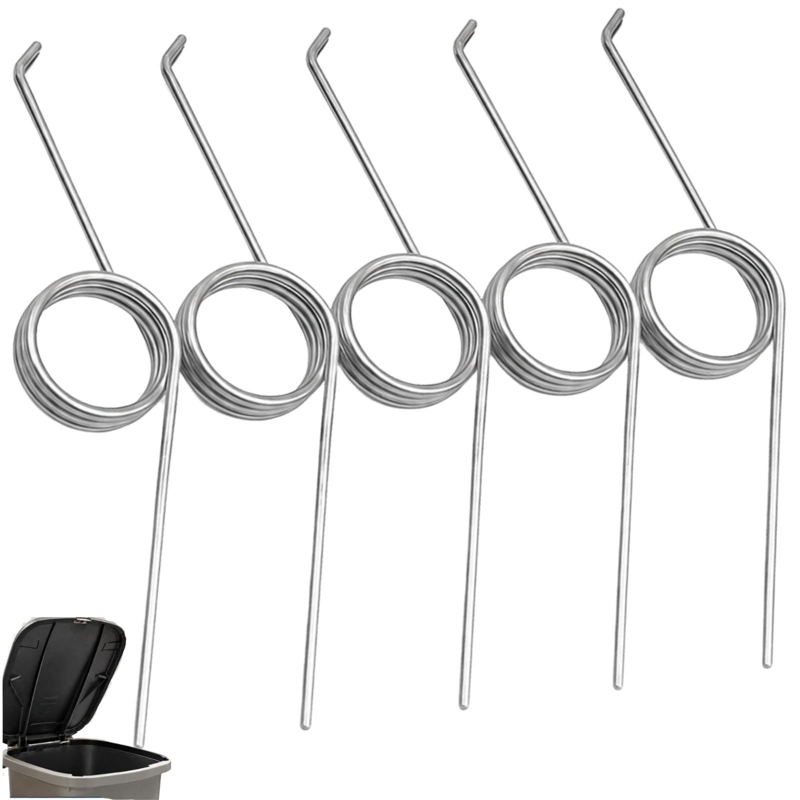 5Pcs Adjustable 3-Coil Torsion Springs, 0.7mm Stainless Steel, 135° Mechanical Springs for Garbage Can, Silver