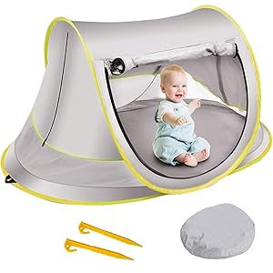 Tienda Playa Bebe Pop Up Anti-UV 50+, Refugio Protección Sol Niños Camping Desplegable Instantánea, Carpa Vacaciones Piscina Plegable Portátil Aire Libre con Bolsa Almacenamiento, Cuerda Atar y Clavo