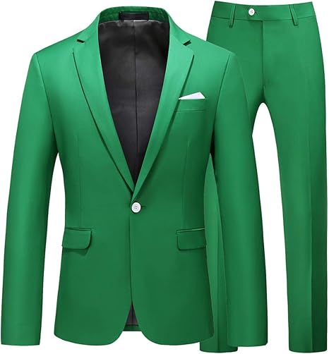 MOGU Mens Slim Fit 2 Piece Suit One Button Notch Lapel Tuxedo for Prom (Suit Jacket + Pants)
