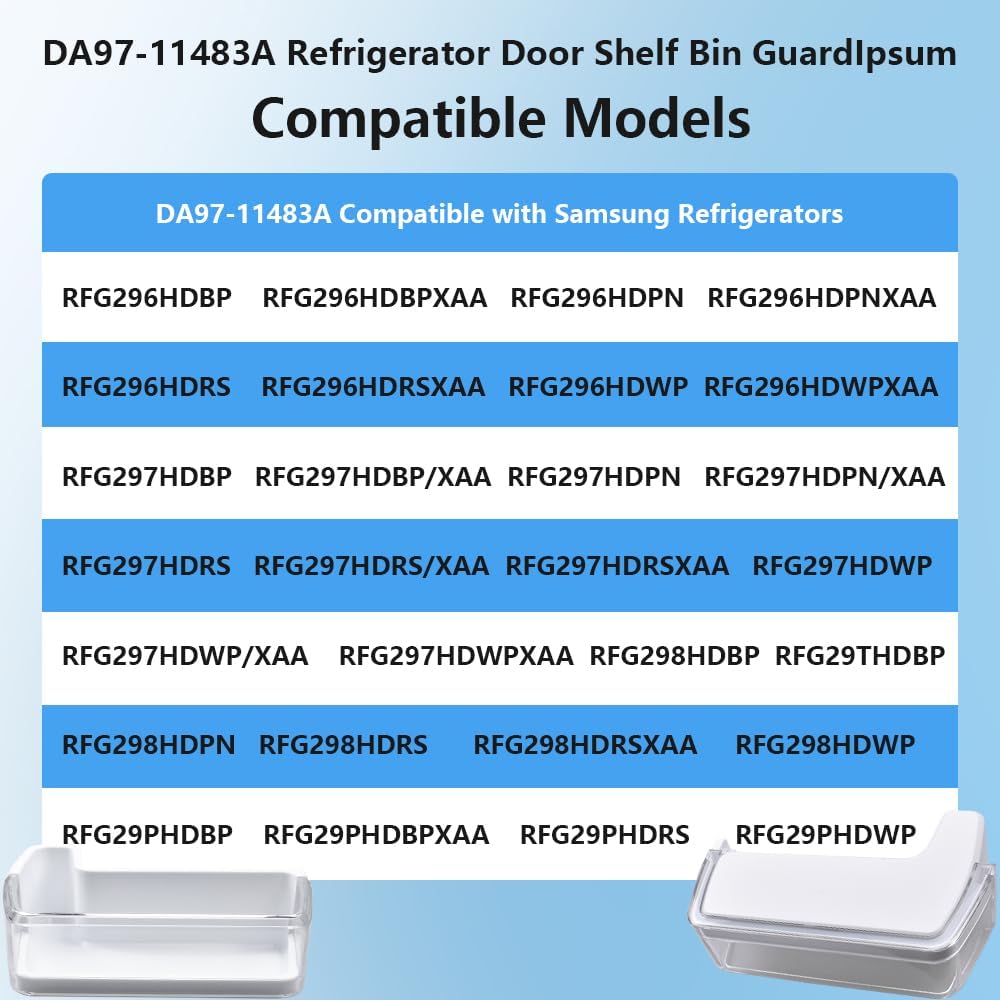 ​DA97-11483A Left Lower Refrigerator Door Shelf Bin for Sam-sung RFG296HDBP RFG297HDBP RFG297HDRS RFG298HDBP RFG298HDRS - Replacement Part 2630180 AP5272852 PS4176339