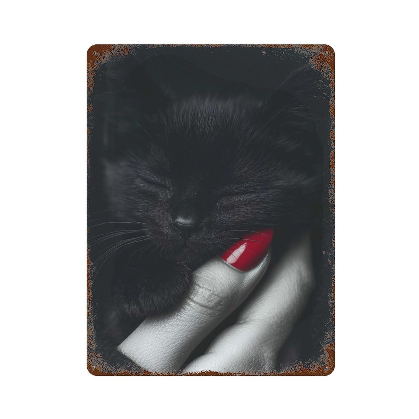 Black Kitten in Hand 15.7"x11.8" Rusty Metal Tin Sign, Shabby Chic Decor for Bistro, Counter And Cafe Decor