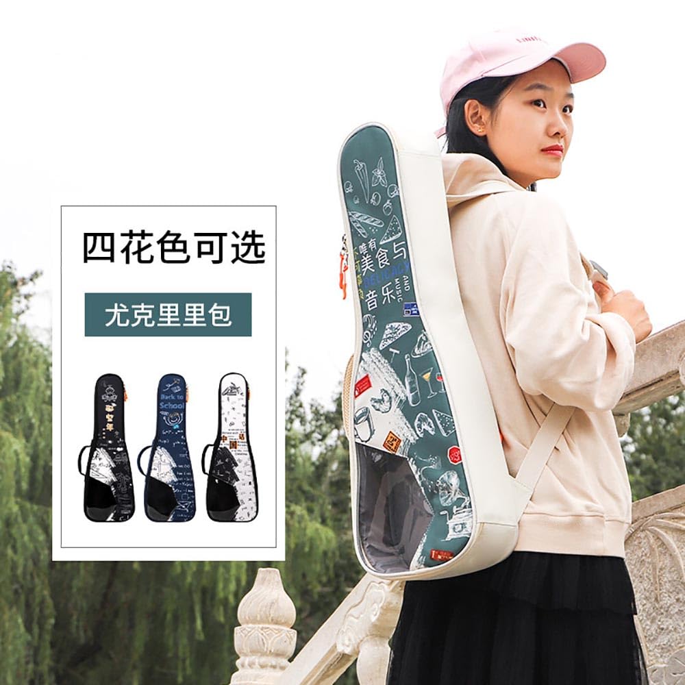 Custodia per ukulele da 61 cm, semitrasparente, con motivo graffiti personalizzati, custodia per ukulele da concerto, borsa per chitarra a 4 corde (A)