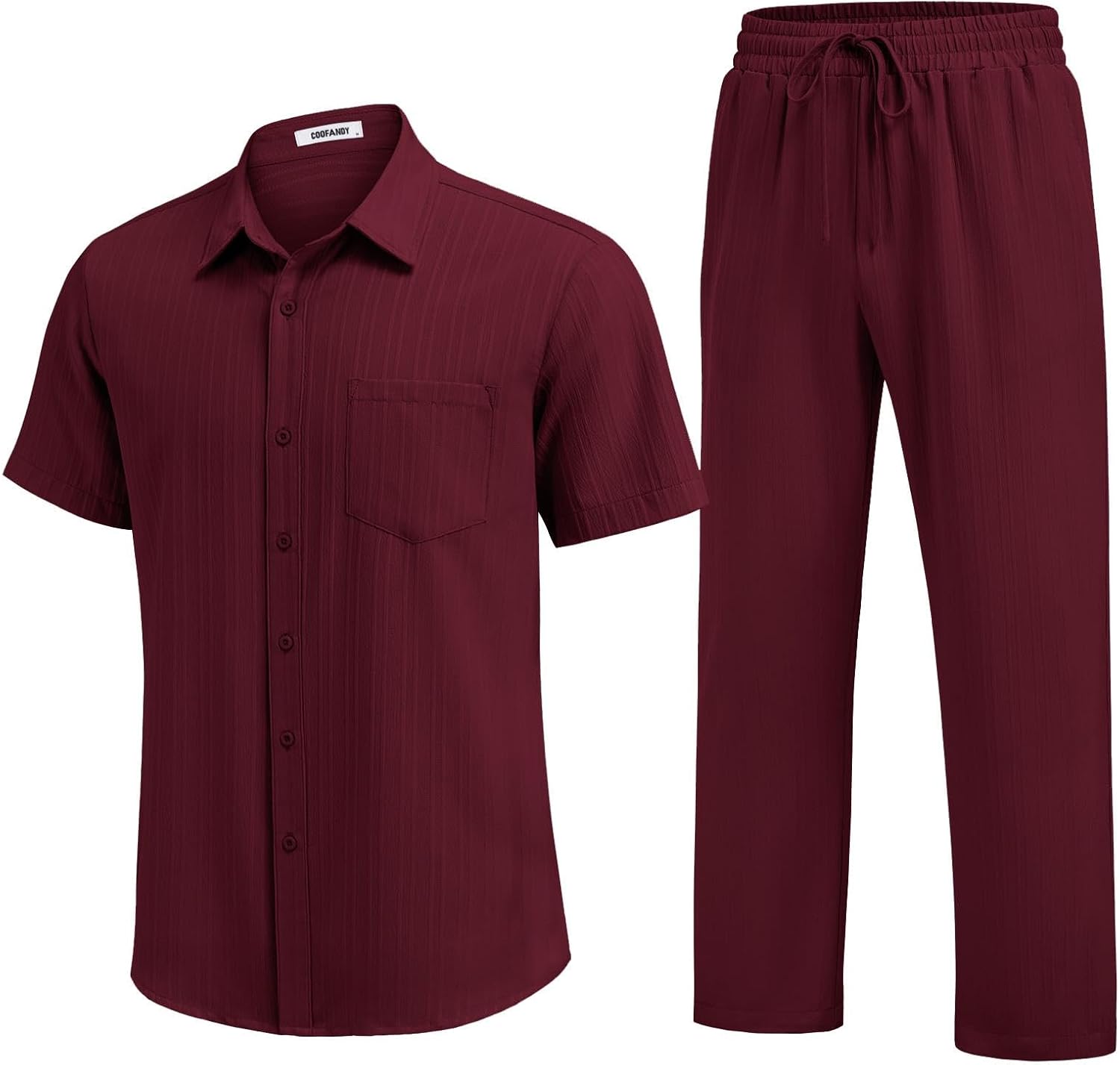 COOFANDY Mens 2 Piece Sets Summer Outfits Short Sleeve Button Down Shirt Loose Pant Sets Beach Vacation Outfits - Image 6