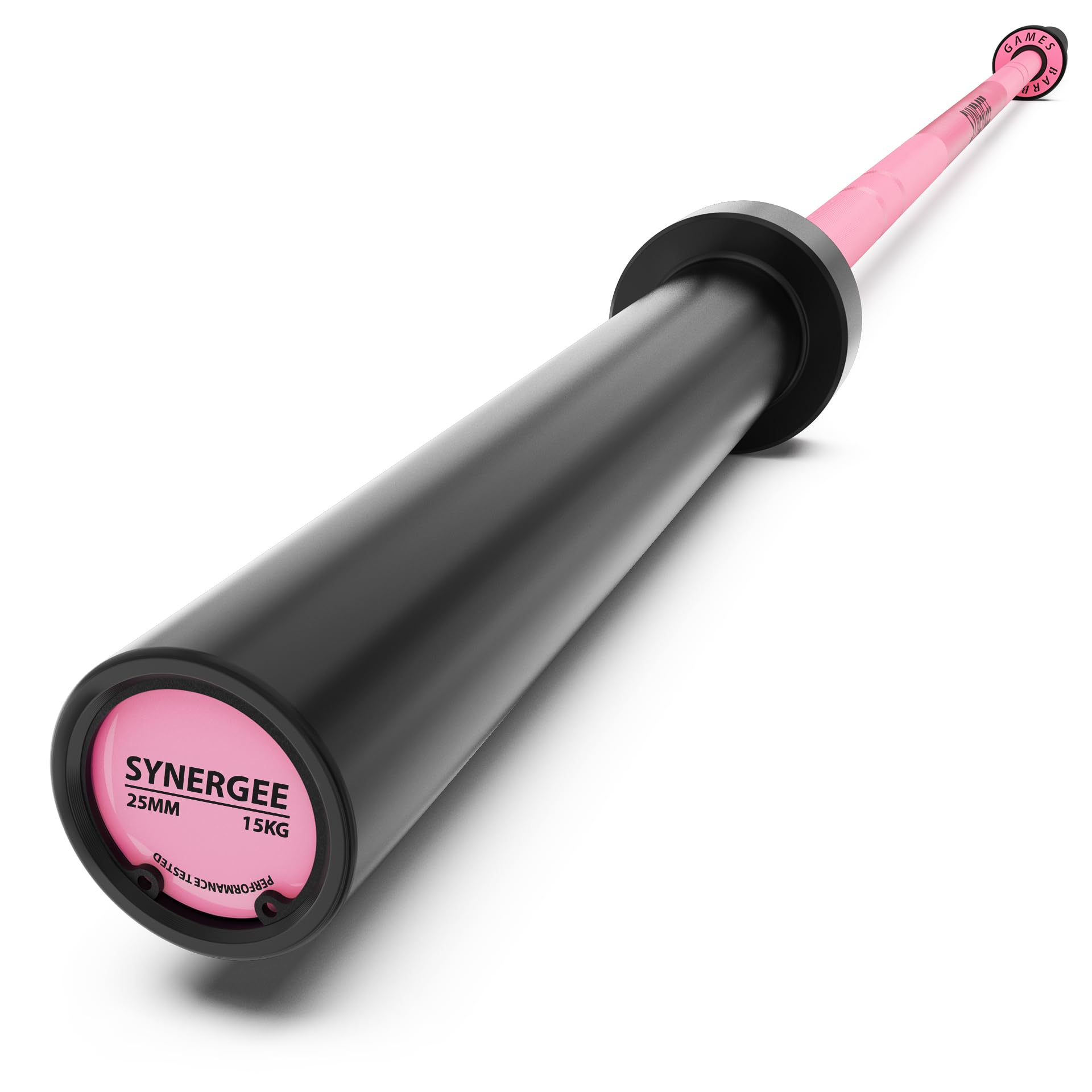 Games 15kg and 20kg Colored Ceramic Coated Barbells. Rated 1500lbs for Weightlifting and Powerlifting. Black, Red, Grey, Pink