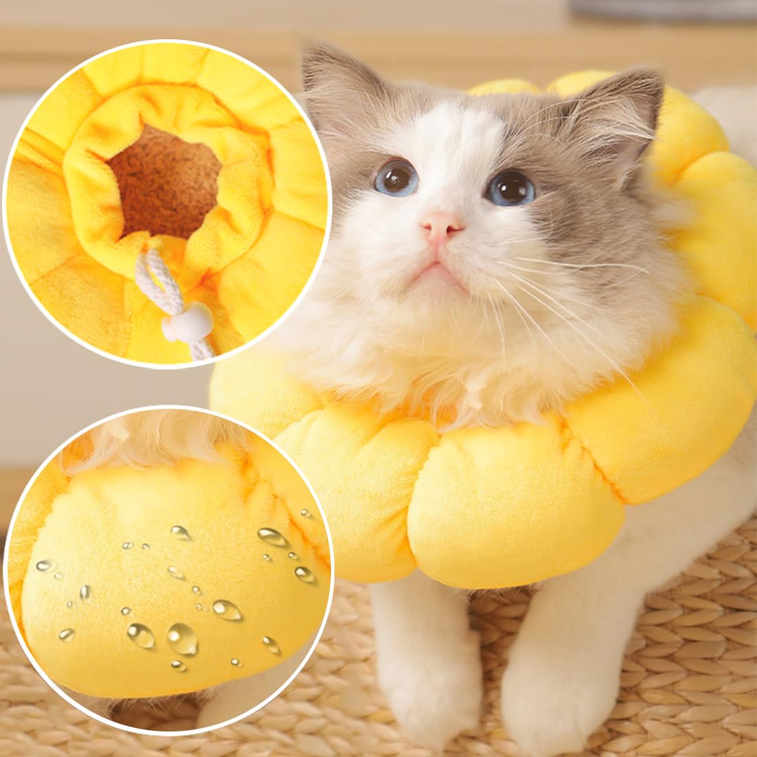 Weiche Halskrause Für Katzen, Sonnenblumenform, Gelb – Verstellbar 14-22 Cm, Nach Operationen, Für Kleine Hunde