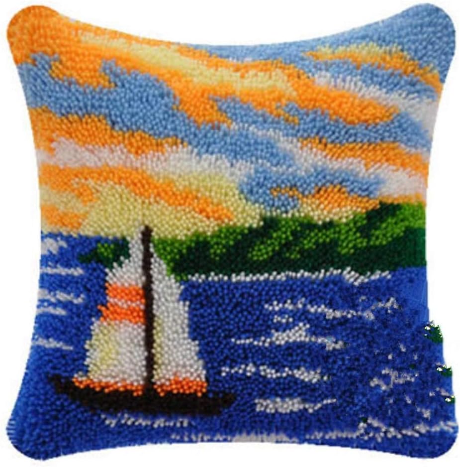 DIY Latch Hook Kits Yarn Kits Pillow Rug Pattern Arts and Crafts Crochet Needlework（SEA：16x16in/40x40CM）