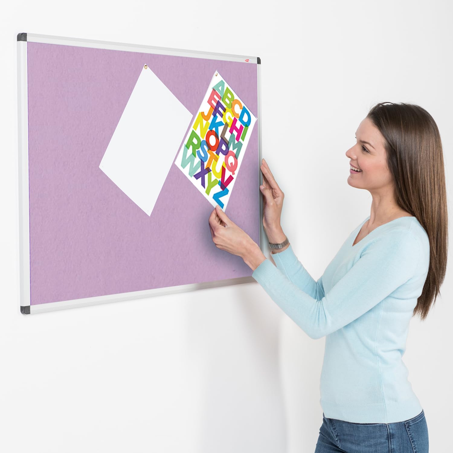 Aluminium Framed Notice Board 900 x 600mm| Brightly Coloured Loop Nylon Bulletin Board | Lilac | Ideal for Office, School, Home