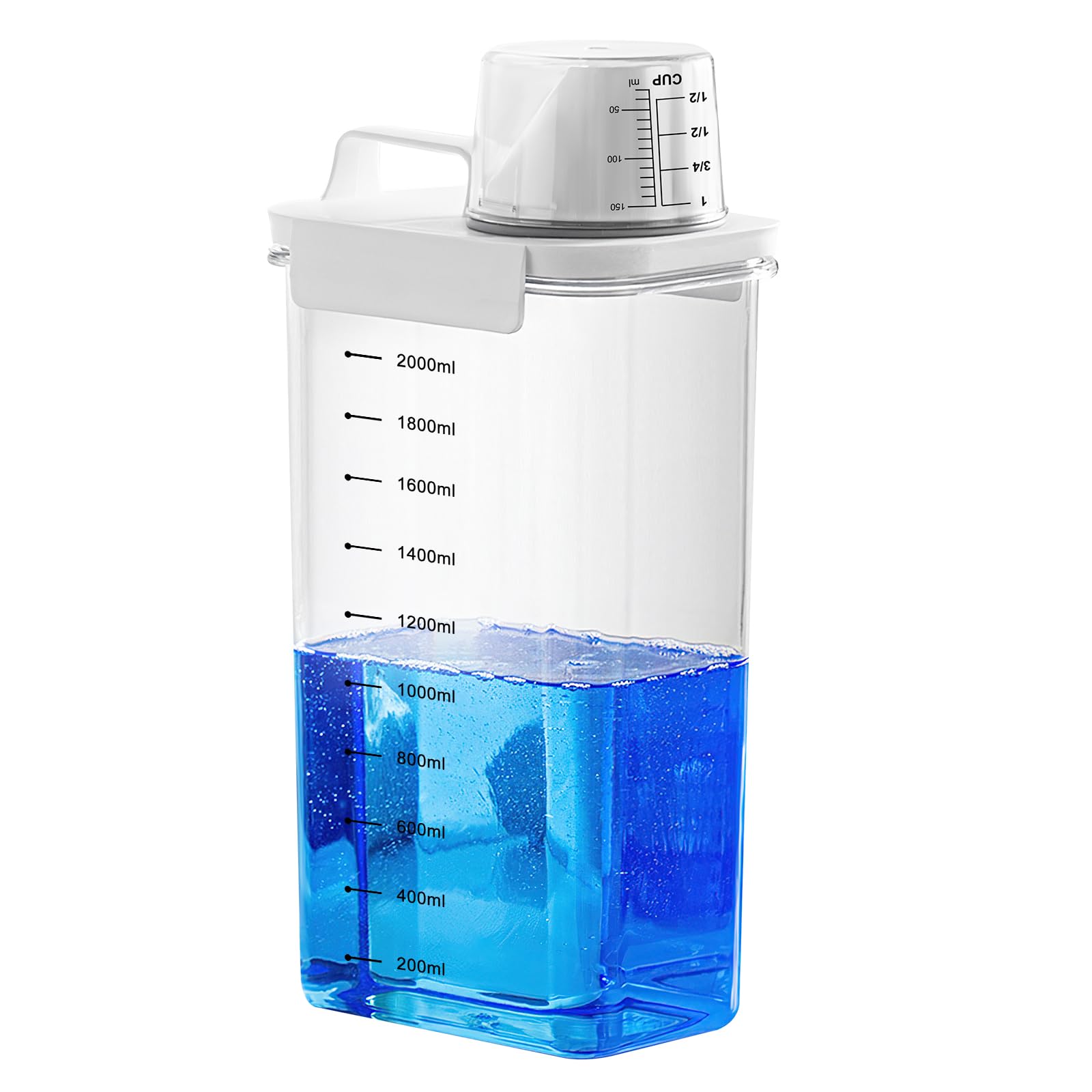 Woobroo 2300ML Washing Powder Storage, Airtight Laundry Detergent Dispenser with Measuring Cup for Fabric Softener, Soap & Cleaning Supplies