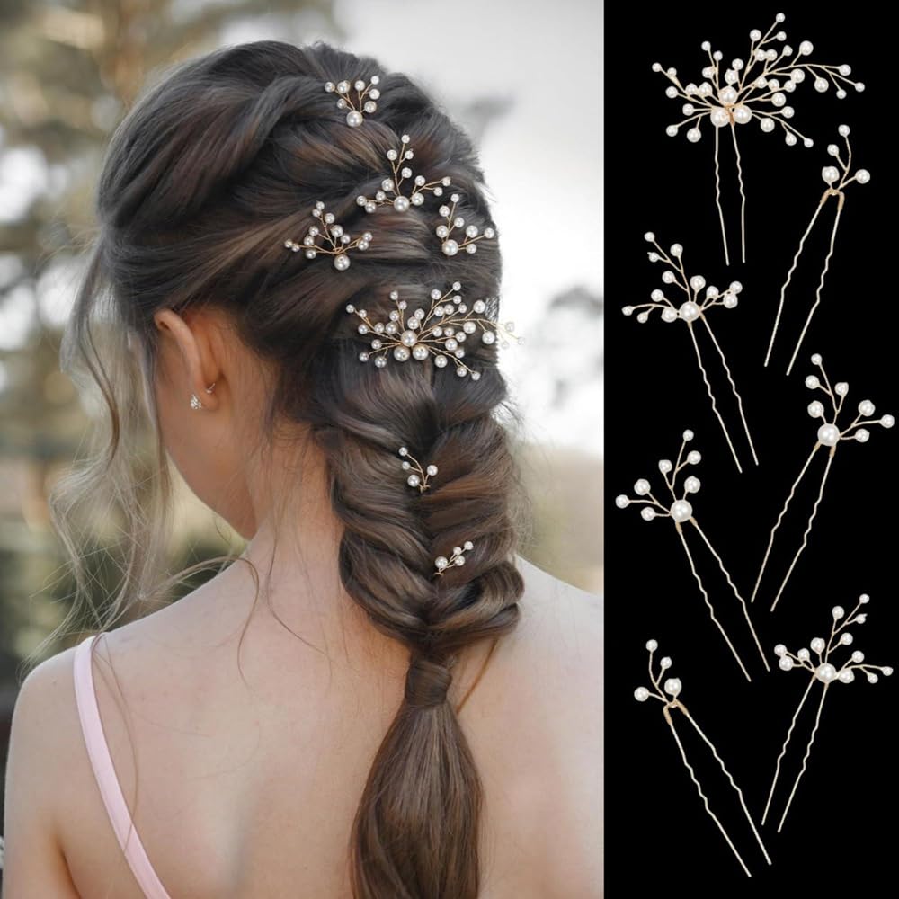 7 Pezzi Forcine Capelli Sposa Set di Forcine a Forma di U Eleganti Acconciatura da Sposa con Perle per Damigelle Donne Ragazza