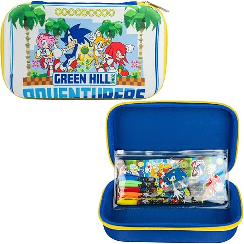 Innovative Designs Sonic the Hedgehog - Juego de estuche con calcomanías y bolígrafos de gel para niños, moldeado con cierre de cremallera, color