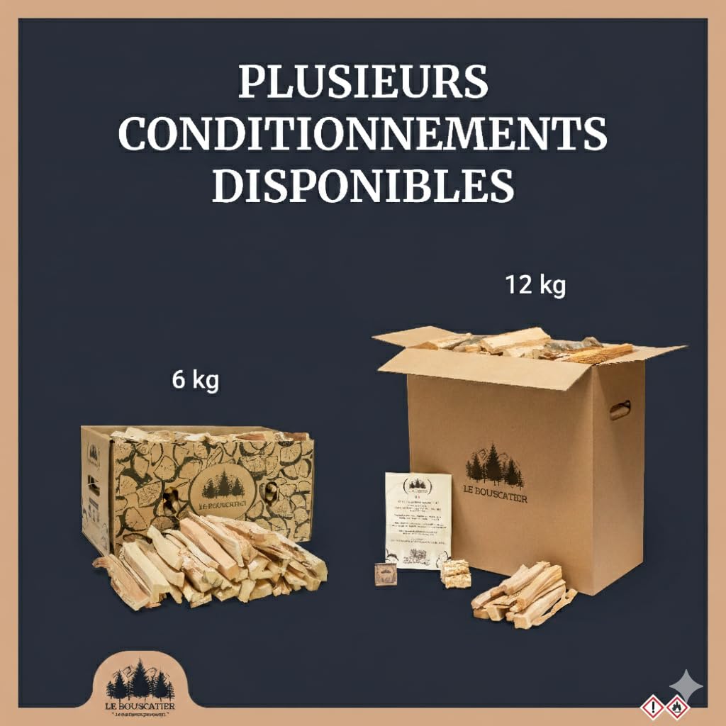 6 kg di legno di accensione per camino, stufa a legna, fabbricazione francese. Legno secco essenza frondosa, ideale per l'accensione di un fuoco di legna. Scatola di fiammiferi in omaggio