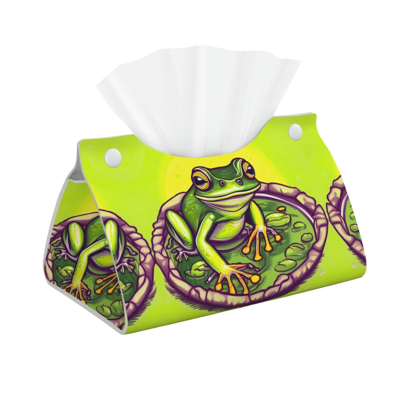 Frog in a Pond Print Long Tissue Box Cover Holder Foldable Leather Organizer for Vanity, Nightstand, Desk & Bathroom