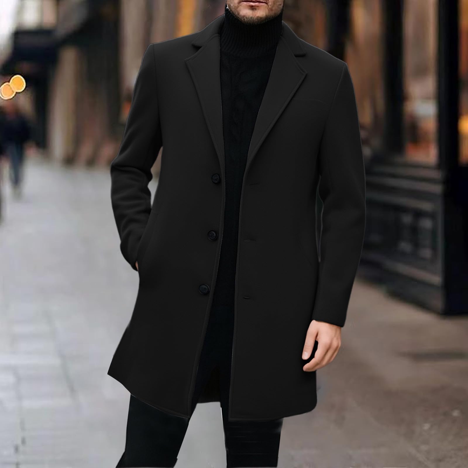 Abrigo de invierno para hombre Lapel Collar Negocios Slim Fit Cálido Casual Largo Bolsillos Abrigo de Piel Navidad Parka Abrigo de Invierno Abrigo de Hombre Abrigo de Lana Abrigo Gabardina Blend
