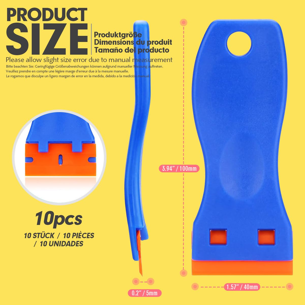 プラスチックカミソリブレードスクレーパーとブレード10個、ラベルデカールツール、傷なしプラスチックカミソリブレードスクレーパー、ステッカー、ガスケット、ウィンドウカーガラス用ペイント用接着剤リムーバー。 - 4