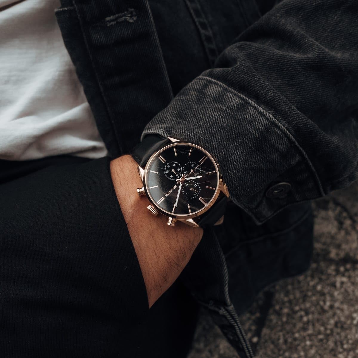 HOLZKERN Herren-Quarzuhr Chronograph Relational Marmor/Roségoldfarben