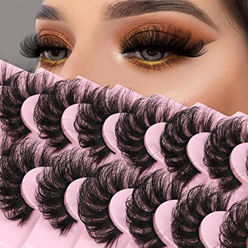 Mink Lashes Fluffy Wispy False Eyelashes D Curl Faux Mink Lashes That Look Like Extensions Dramatic Long Volume 8 Pairs Lashes Pack By Eefofnn #TOP8