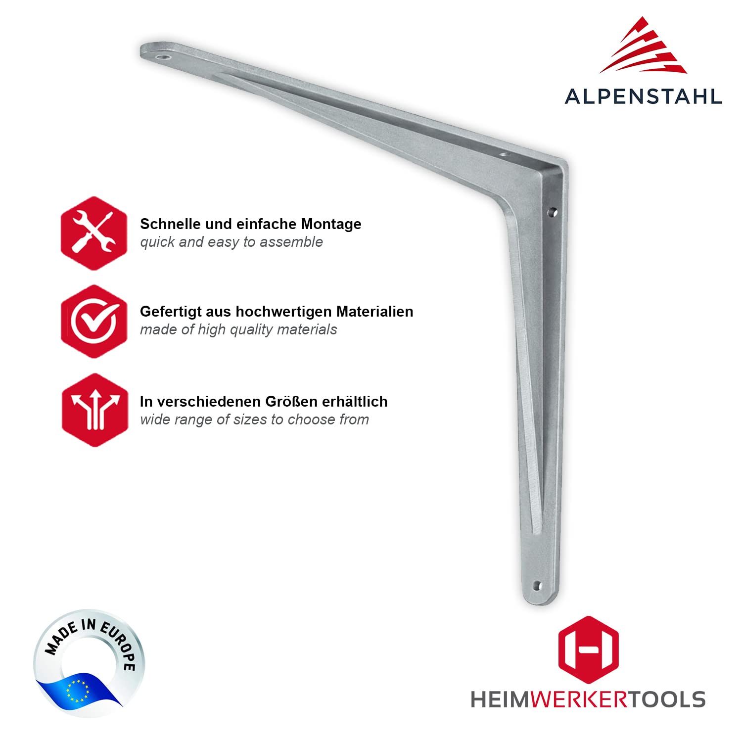 Schwerlastkonsole Aluminium Silber matt | SPARTA | 2 Stück Schwerlastwinkel für die Wandmontage | Winkelkonsole schwerlast: 500 x 450 x 47 mm | Tragkraft: 400 kg | Regalwinkel Silber
