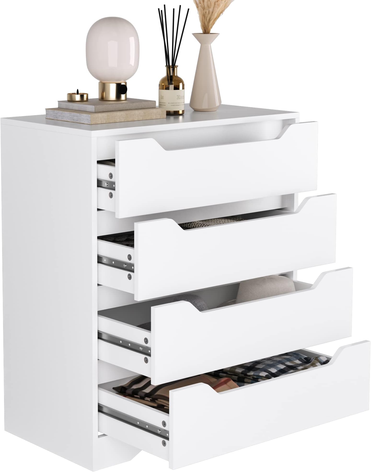 HOCSOK Chest of Drawers, Wooden Bedroom Cabinet with 4 Drawers, Storage Dresser for Bedroom, Living room, 69x39x82 cm (White)